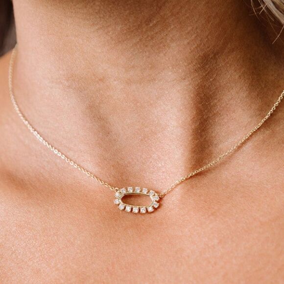 NWOT Kendra Scott‎ Elisa Open Frame Crystal necklace women's in gold - Picture 1 of 11